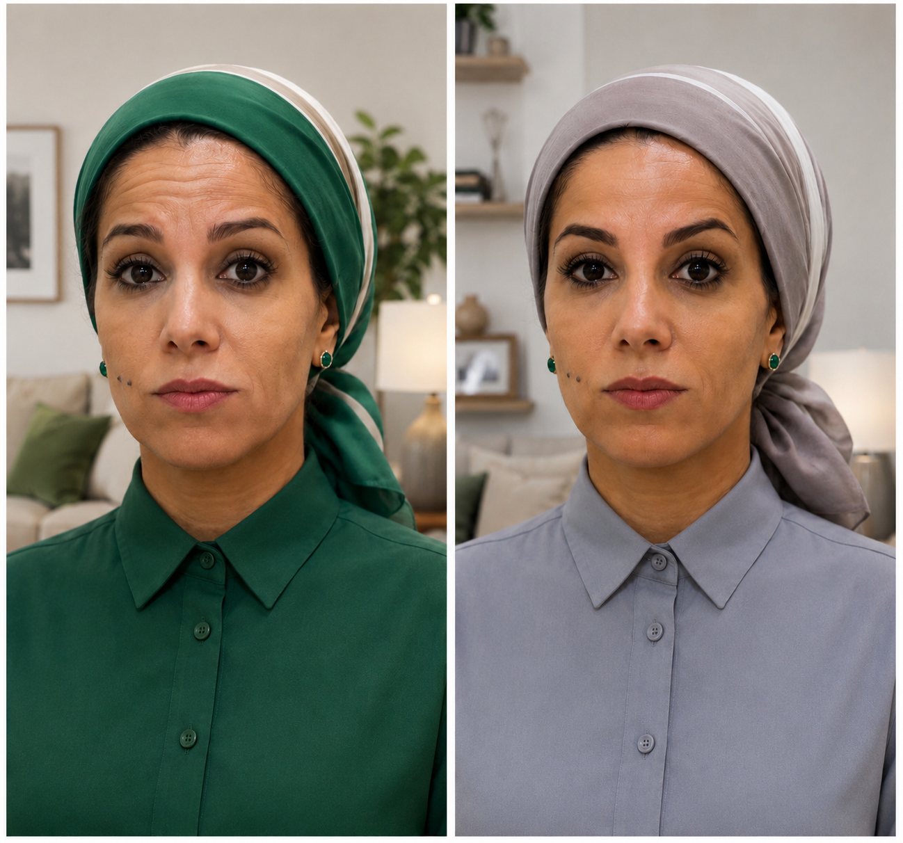 Before and after skincare transformation showing smoother skin texture, improved skin tone, and a healthier complexion after using the Derma Botox 3-Step Skincare Routine.