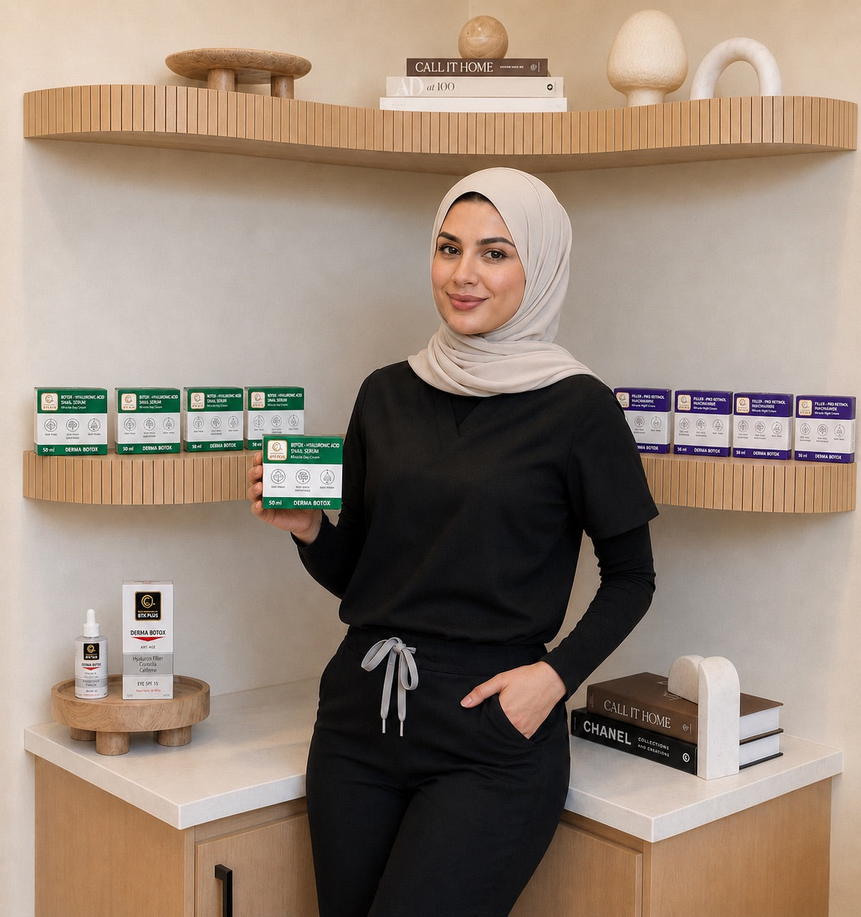 Derma Botox skincare specialist showcasing Derma Botox skincare products