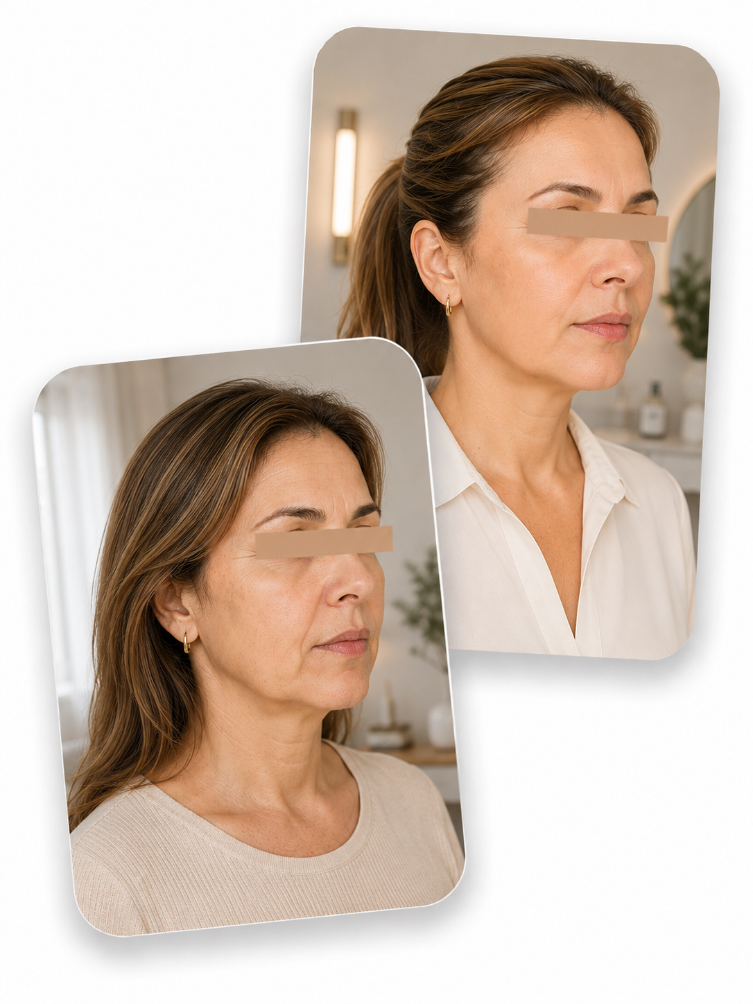 Before and after fine lines and wrinkles improvement using the Derma Botox skincare routine, showing smoother and firmer-looking skin.
