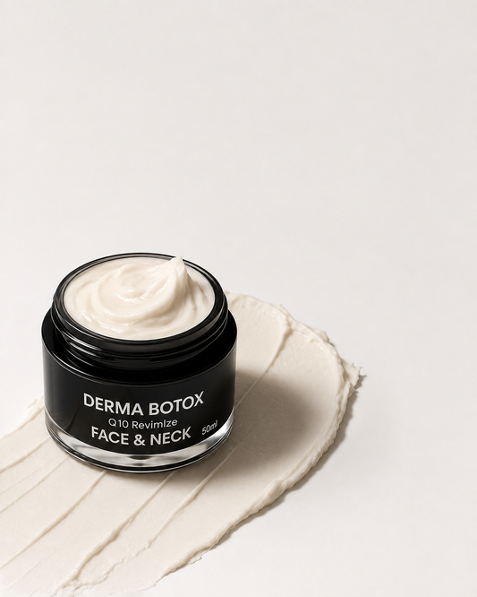 Open Derma Botox Q10 Revitalize Face & Neck Cream 50ml with off-white cream on a clean white background.